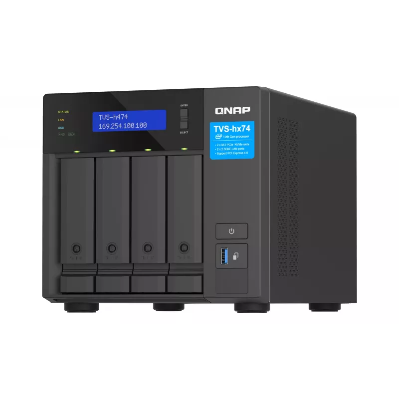 NAS QNAP TVS-H474 Torre Intel® Pentium® G7400 8 GB DDR4 0 TB QuTS hero Black