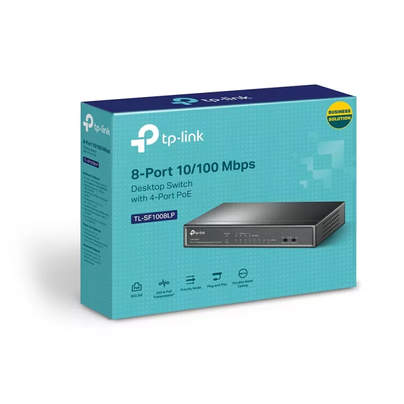 Switch de rede TP-Link TL-SF1008LP Não gerido Fast Ethernet (10/100) Power over Ethernet (PoE) Preto