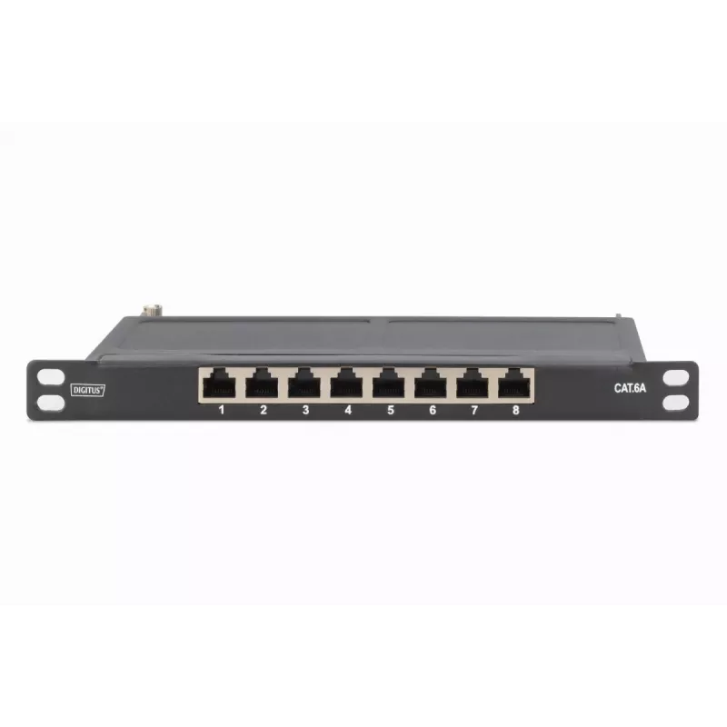 Patch Panel DIGITUS CAT6A blindado, 8 portas 1/2U, instalação em rack de 10