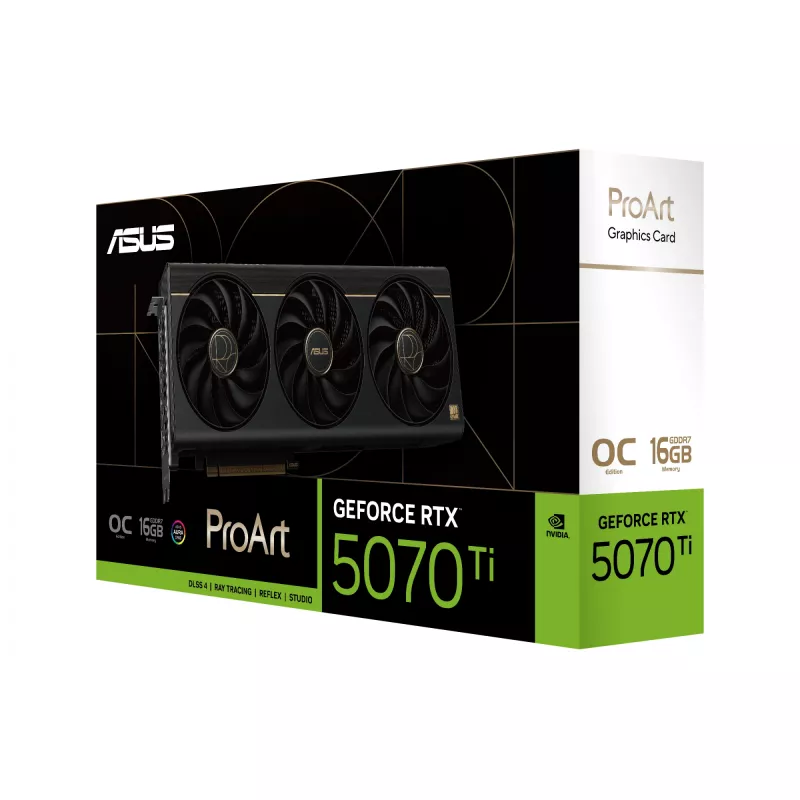 Placa gráfica ASUS ProArt GeForce RTX 5070 Ti 16GB GDDR7, PCIe 5.0, 256-Bit, 304mm, 3 ventoinhas