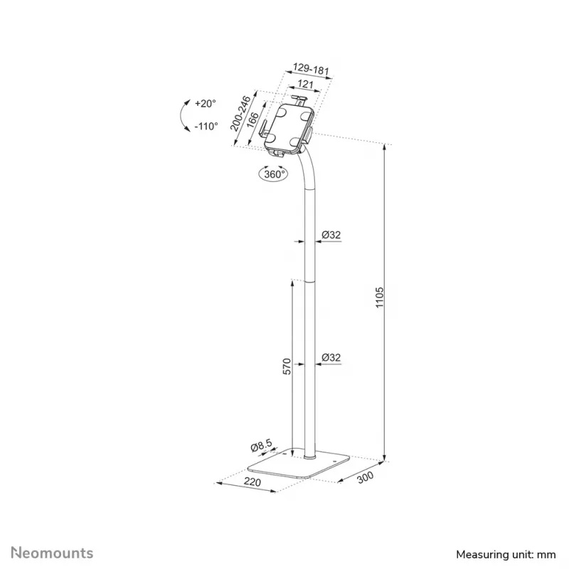 Suporte de chão para tablet Neomounts FL15-625BL1 7,9-11 polegadas - com fecho - universal