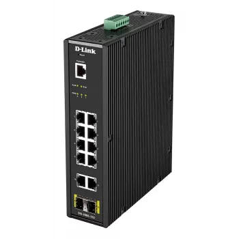 Comutador industrial Smart Managed L2 D-Link de 12 portas com 10 x 1GBaseT(X) e 2 x SFP