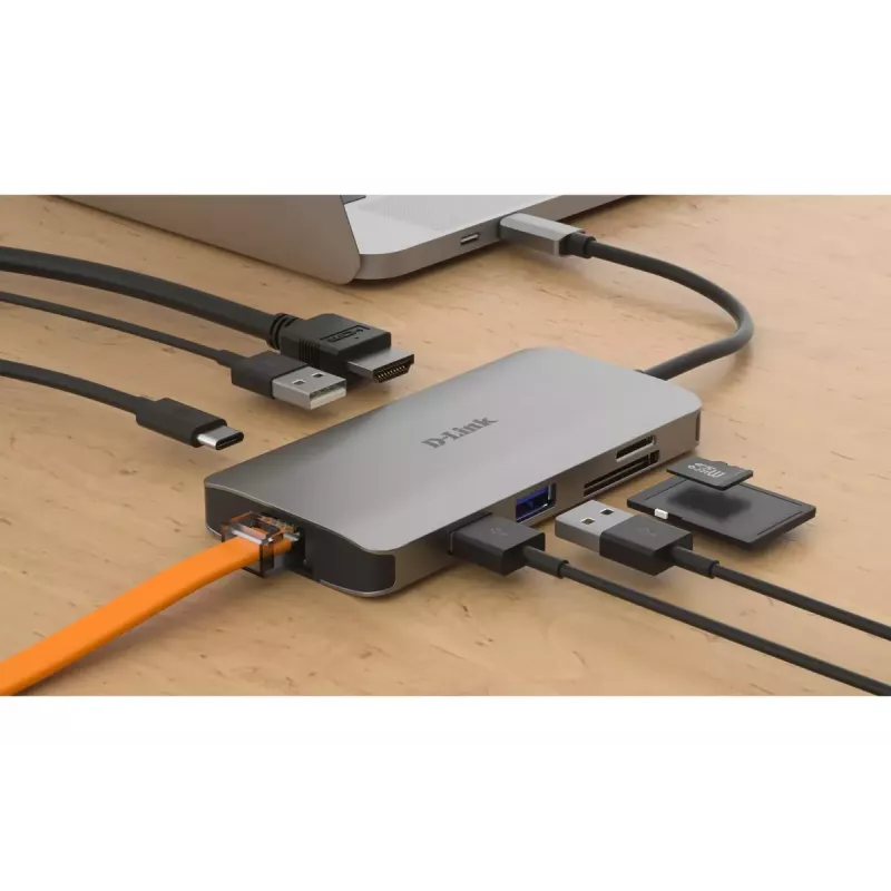 D-Link hub USB-C 8 em 1 com HDMI/Ethernet/leitor de cartões/Power Delivery