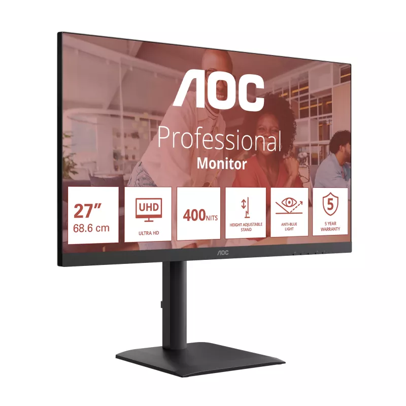 Monitor de computador AOC E4 U27E4CV 68,6 cm (27 polegadas) 3840 x 2160 píxeis 4K Ultra HD LED preto