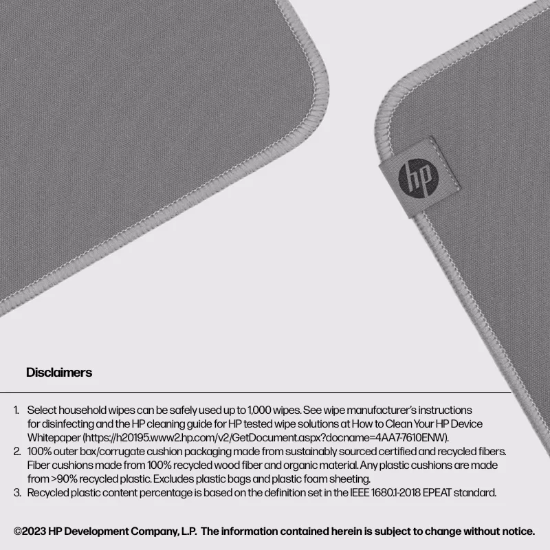 HP 105 tapete de rato desinfetável, cinzento, monocromático, poliéster, borracha