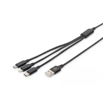DIGITUS Cabo de carregamento 3-em-1 USB-A – Lightning + Micro-B + Type-C 1 m
