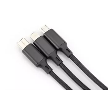 DIGITUS Cabo de carregamento 3-em-1 USB-A – Lightning + Micro-B + Type-C 1 m
