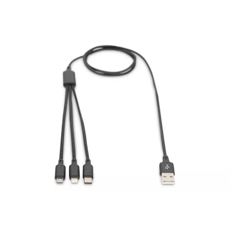 DIGITUS Cabo de carregamento 3-em-1 USB-A – Lightning + Micro-B + Type-C 1 m