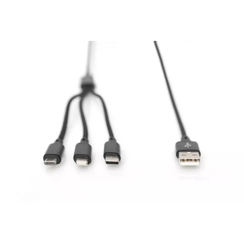 DIGITUS Cabo de carregamento 3-em-1 USB-A – Lightning + Micro-B + Type-C 1 m