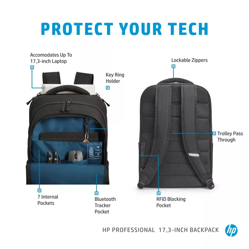 Mochila HP Professional 17,3 polegadas, Mochila, 740 g