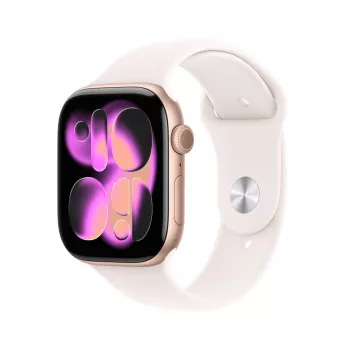 APPLE Watch Series 11 GPS 46mm Caixa de alumínio dourado rosa com bracelete desportiva azul-clara S/M