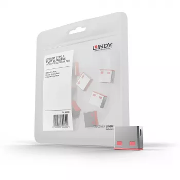 Bloqueador de portas USB Lindy (sem chave) – pack de 10, rosa, bloqueador de portas, USB Type-A, rosa, acrilonitrilo-butadieno-estireno (ABS), 10 unid., saco de plástico
