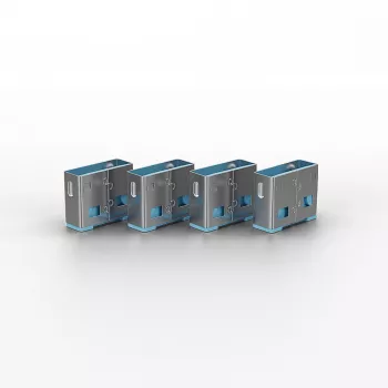 Bloqueador de portas USB Lindy - pack de 4, código de cor: azul, bloqueador de portas + chave, USB Type-A, azul, acrilonitrilo-butadieno-estireno (ABS), 5 unid., saco de plástico