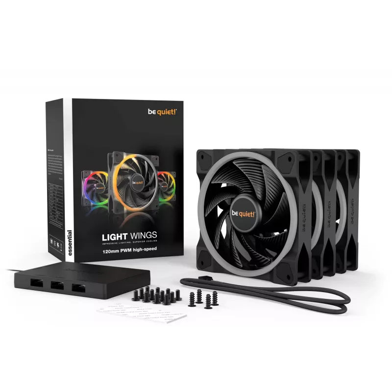 be quiet! Light Wings Ventoinha ARGB PWM High-Speed 120 mm, preto, pack de 3