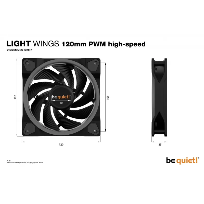 be quiet! Light Wings Ventoinha ARGB PWM High-Speed 120 mm, preto, pack de 3