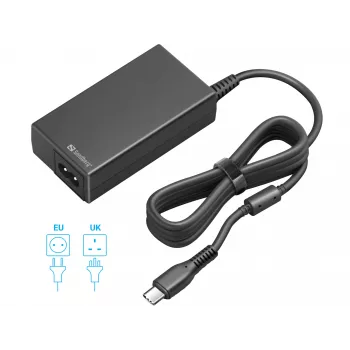 Sandberg Carregador USB-C AC PD65W EU+UK, Universal, interior, 230 V, 65 W, AC-para-DC, Preto