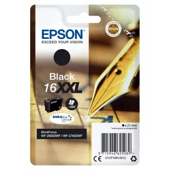 Epson Embalagem individual preto 16XXL DURABrite Ultra tinta, alcance extra (super) alto, preto, tinta pigmentada, 21,6 ml, 1 unid., 1000 páginas