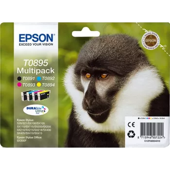 Epson Monkey Multipack 4 cores T0895 DURABrite Ultra tinta, preto, ciano, magenta, amarelo, 5,8 ml, 3,5 ml, 1 unid., multipack