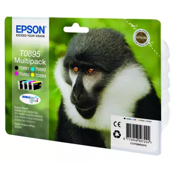 Epson Monkey Multipack 4 cores T0895 DURABrite Ultra tinta, preto, ciano, magenta, amarelo, 5,8 ml, 3,5 ml, 1 unid., multipack