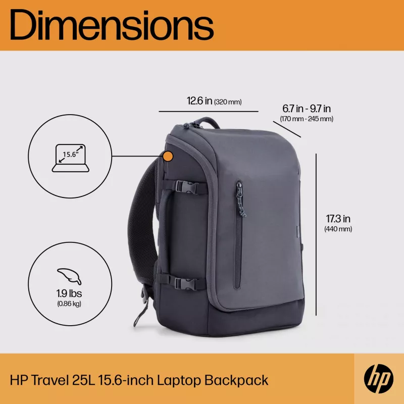 HP Travel 25 Litros 15.6 Iron cinzento Mochila para portátil, mochila, 39,6 cm (15,6 polegadas), 860 g