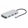 Manhattan Dock/Hub USB-C com leitor de cartões, ligações (x6): Ethernet, HDMI, USB-A (x3) e USB-C, com Power Delivery (100 W) na ligação USB-C (nota: fonte de alimentação USB-C e cabo USB-C adicionais necessários), universal para todos os dispositivos, cabo 15 cm, alumínio, prateado