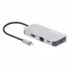 Manhattan Dock/Hub USB-C com leitor de cartões, ligações (x6): Ethernet, HDMI, USB-A (x3) e USB-C, com Power Delivery (100 W) na ligação USB-C (nota: fonte de alimentação USB-C e cabo USB-C adicionais necessários), universal para todos os dispositivos, cabo 15 cm, alumínio, prateado