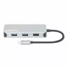Manhattan Dock/Hub USB-C com leitor de cartões, ligações (x6): Ethernet, HDMI, USB-A (x3) e USB-C, com Power Delivery (100 W) na ligação USB-C (nota: fonte de alimentação USB-C e cabo USB-C adicionais necessários), universal para todos os dispositivos, cabo 15 cm, alumínio, prateado