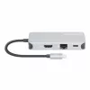 Manhattan Dock/Hub USB-C com leitor de cartões, ligações (x6): Ethernet, HDMI, USB-A (x3) e USB-C, com Power Delivery (100 W) na ligação USB-C (nota: fonte de alimentação USB-C e cabo USB-C adicionais necessários), universal para todos os dispositivos, cabo 15 cm, alumínio, prateado