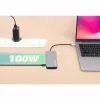 Manhattan Dock/Hub USB-C com leitor de cartões, ligações (x6): Ethernet, HDMI, USB-A (x3) e USB-C, com Power Delivery (100 W) na ligação USB-C (nota: fonte de alimentação USB-C e cabo USB-C adicionais necessários), universal para todos os dispositivos, cabo 15 cm, alumínio, prateado