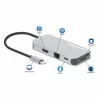 Manhattan Dock/Hub USB-C com leitor de cartões, ligações (x6): Ethernet, HDMI, USB-A (x3) e USB-C, com Power Delivery (100 W) na ligação USB-C (nota: fonte de alimentação USB-C e cabo USB-C adicionais necessários), universal para todos os dispositivos, cabo 15 cm, alumínio, prateado