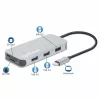 Manhattan Dock/Hub USB-C com leitor de cartões, ligações (x6): Ethernet, HDMI, USB-A (x3) e USB-C, com Power Delivery (100 W) na ligação USB-C (nota: fonte de alimentação USB-C e cabo USB-C adicionais necessários), universal para todos os dispositivos, cabo 15 cm, alumínio, prateado