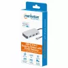 Manhattan Dock/Hub USB-C com leitor de cartões, ligações (x6): Ethernet, HDMI, USB-A (x3) e USB-C, com Power Delivery (100 W) na ligação USB-C (nota: fonte de alimentação USB-C e cabo USB-C adicionais necessários), universal para todos os dispositivos, cabo 15 cm, alumínio, prateado