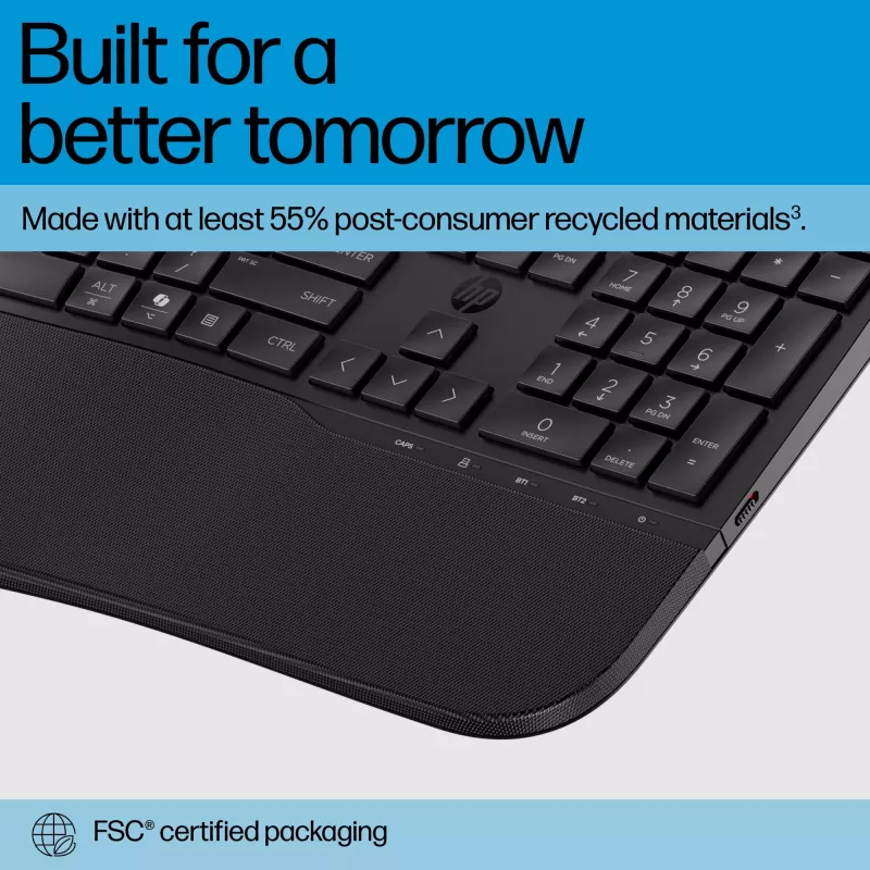 Teclado HP 685 Comfort Dual-Mode 8T6L9UT#ABB, sem fios 2,4 GHz, multidispositivo, 23 teclas programáveis, tamanho completo, QWERTY inglês internacional, preto