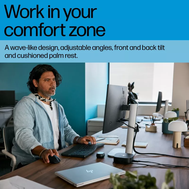 Teclado HP 685 Comfort Dual-Mode 8T6L9UT#ABB, sem fios 2,4 GHz, multidispositivo, 23 teclas programáveis, tamanho completo, QWERTY inglês internacional, preto