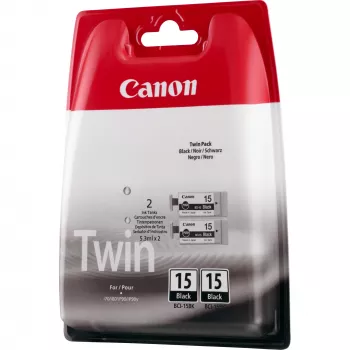 Cartucho de tinta Canon BCI-15BK Preto (Twin Pack), Preto, tinta pigmentada, 2 unid., 242 páginas, multipack