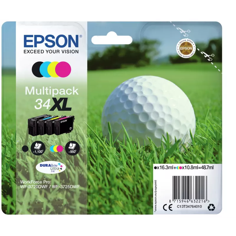 Epson Golfball multipack 4 cores 34XL tinta DURABrite Ultra