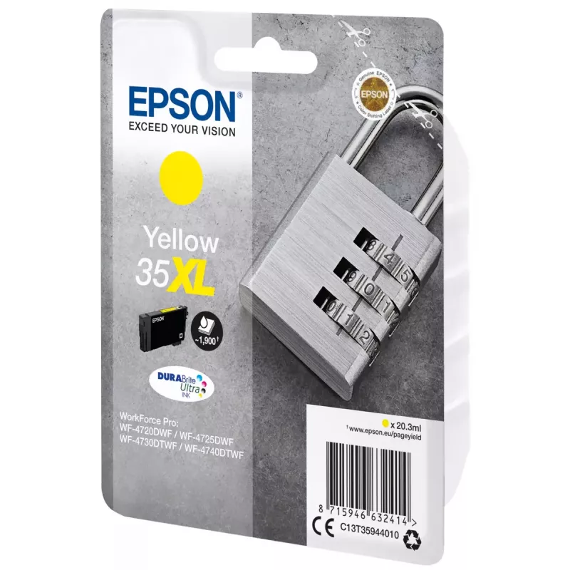 Cartucho Epson Padlock embalagem individual Amarelo 35XL tinta DURABrite Ultra