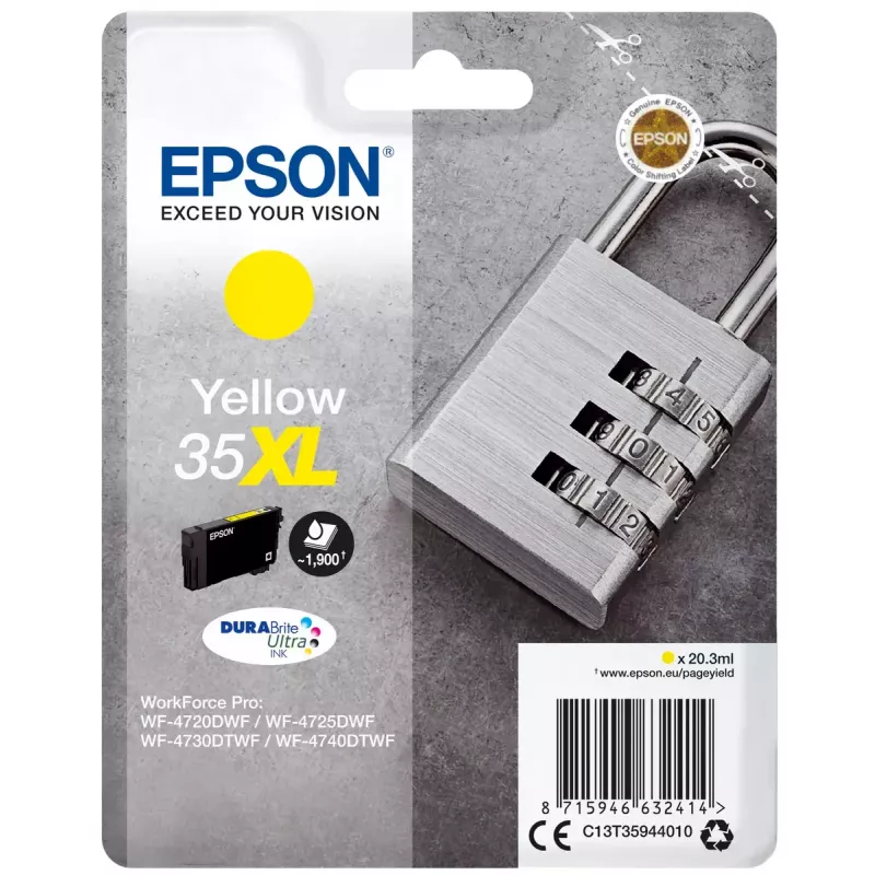 Cartucho Epson Padlock embalagem individual Amarelo 35XL tinta DURABrite Ultra