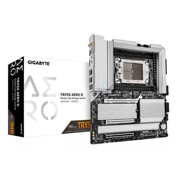 Placa-mãe GIGABYTE TRX50 AERO D - Compatível com CPUs AMD Ryzen Threadripper 9000 Series, VRM digital 16+8+4 fases, até 7800 MHz DDR5 (OC), 3xPCIe 5.0 + 1xPCIe 4.0 M.2, Wi-Fi 7, 10GbE LAN, USB4