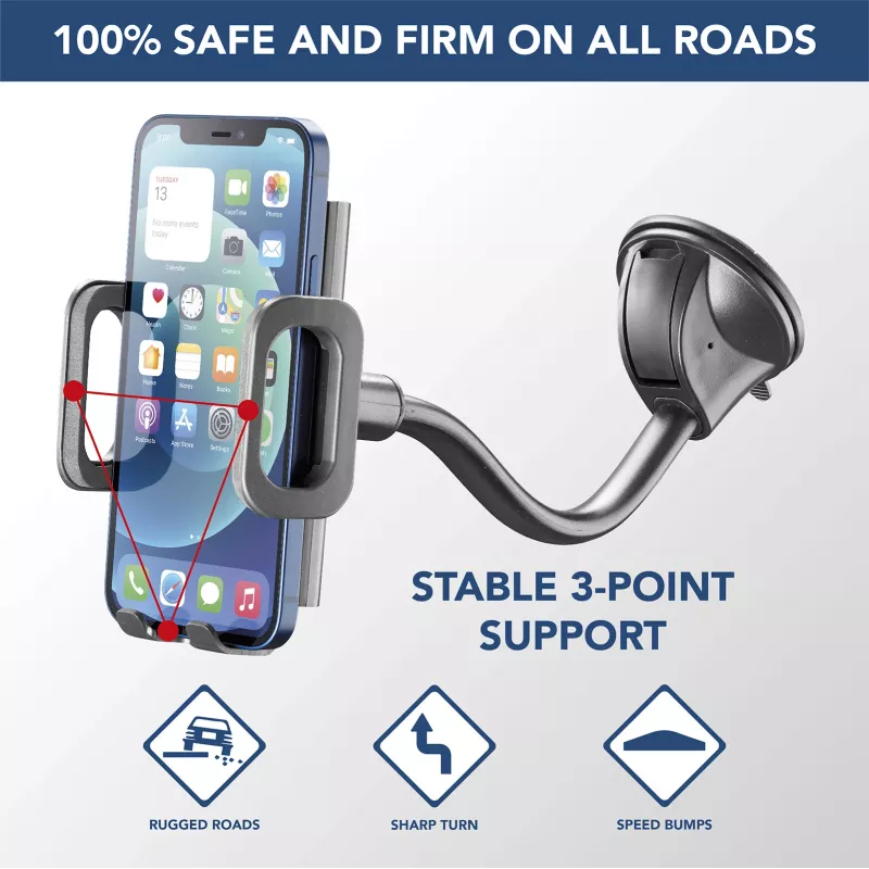 Cellularline Hug Flexi - Suporte universal para smartphone de automóvel com fixação por ventosa