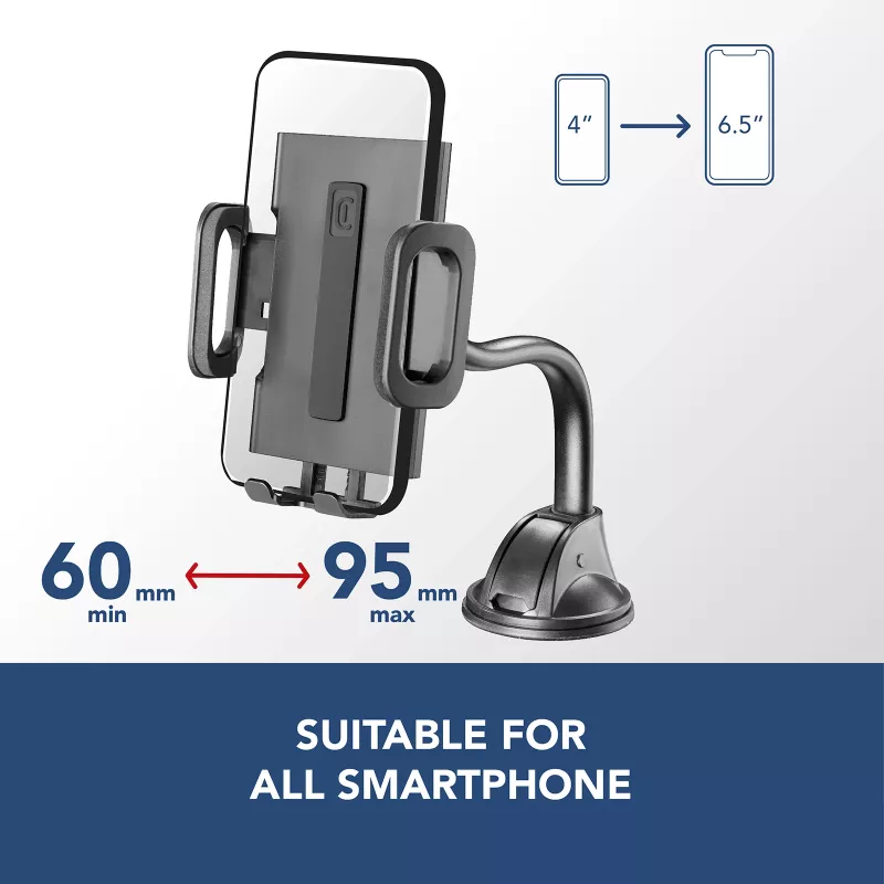 Cellularline Hug Flexi - Suporte universal para smartphone de automóvel com fixação por ventosa