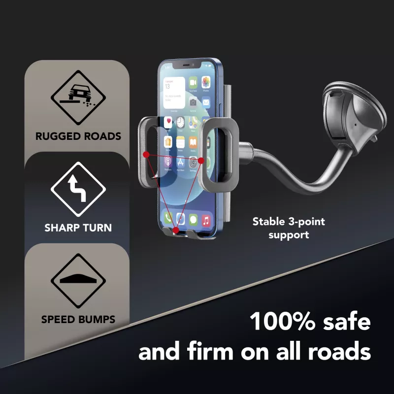 Cellularline Hug Flexi - Suporte universal para smartphone de automóvel com fixação por ventosa