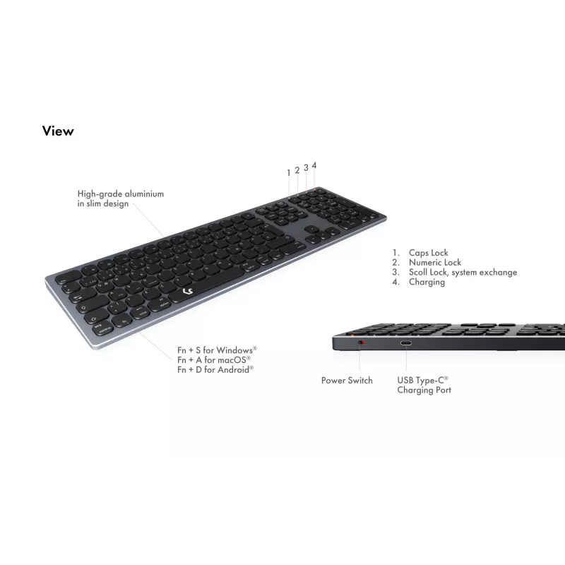 KeySonic KSK-8023BTRF (DE) teclado universal Bluetooth QWERTZ alemão antracite, preto
