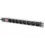 DIGITUS PDU de alumínio 1U, montagem em rack, 8x CEE 7/5 potência nominal: 16A, 4000W, 250VAC 50/60Hz,
