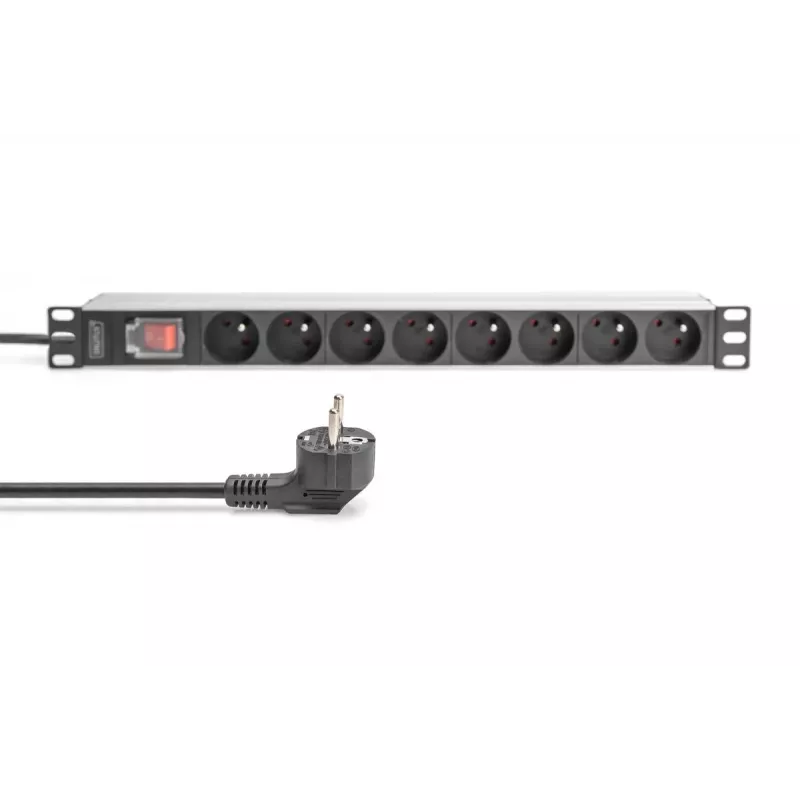 DIGITUS PDU de alumínio 1U, montagem em rack, 8x CEE 7/5 potência nominal: 16A, 4000W, 250VAC 50/60Hz,