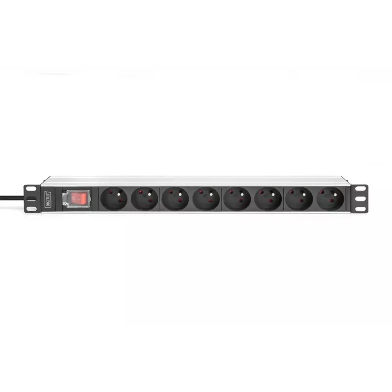 DIGITUS PDU de alumínio 1U, montagem em rack, 8x CEE 7/5 potência nominal: 16A, 4000W, 250VAC 50/60Hz,