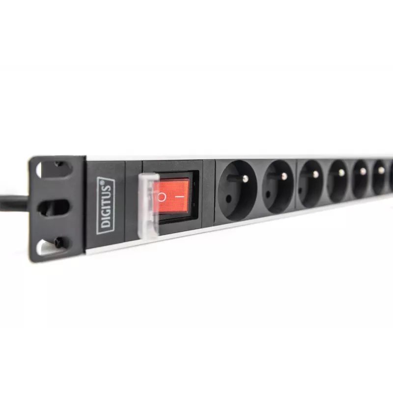 DIGITUS PDU de alumínio 1U, montagem em rack, 8x CEE 7/5 potência nominal: 16A, 4000W, 250VAC 50/60Hz,