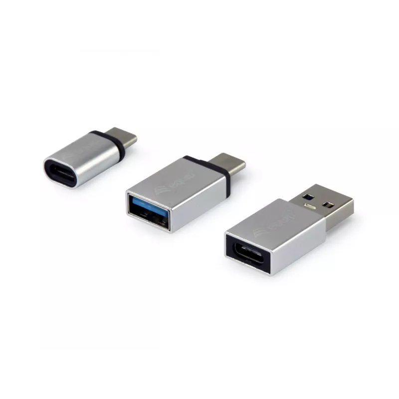 Adaptador Equip USB-C OTG, pack de 3, USB C, USB C, USB A, USB A, Micro-USB, USB C, prateado