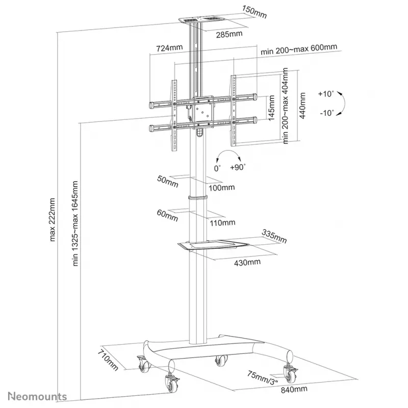 Suporte móvel para TV Neomounts PLASMA-M1900E 37-70 polegadas - rotativo