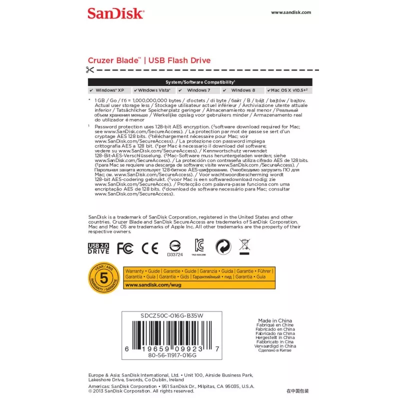 WESTERN DIGITAL SanDisk Cruzer Blade - Pen drive 16 GB - USB 2.0 - Branco